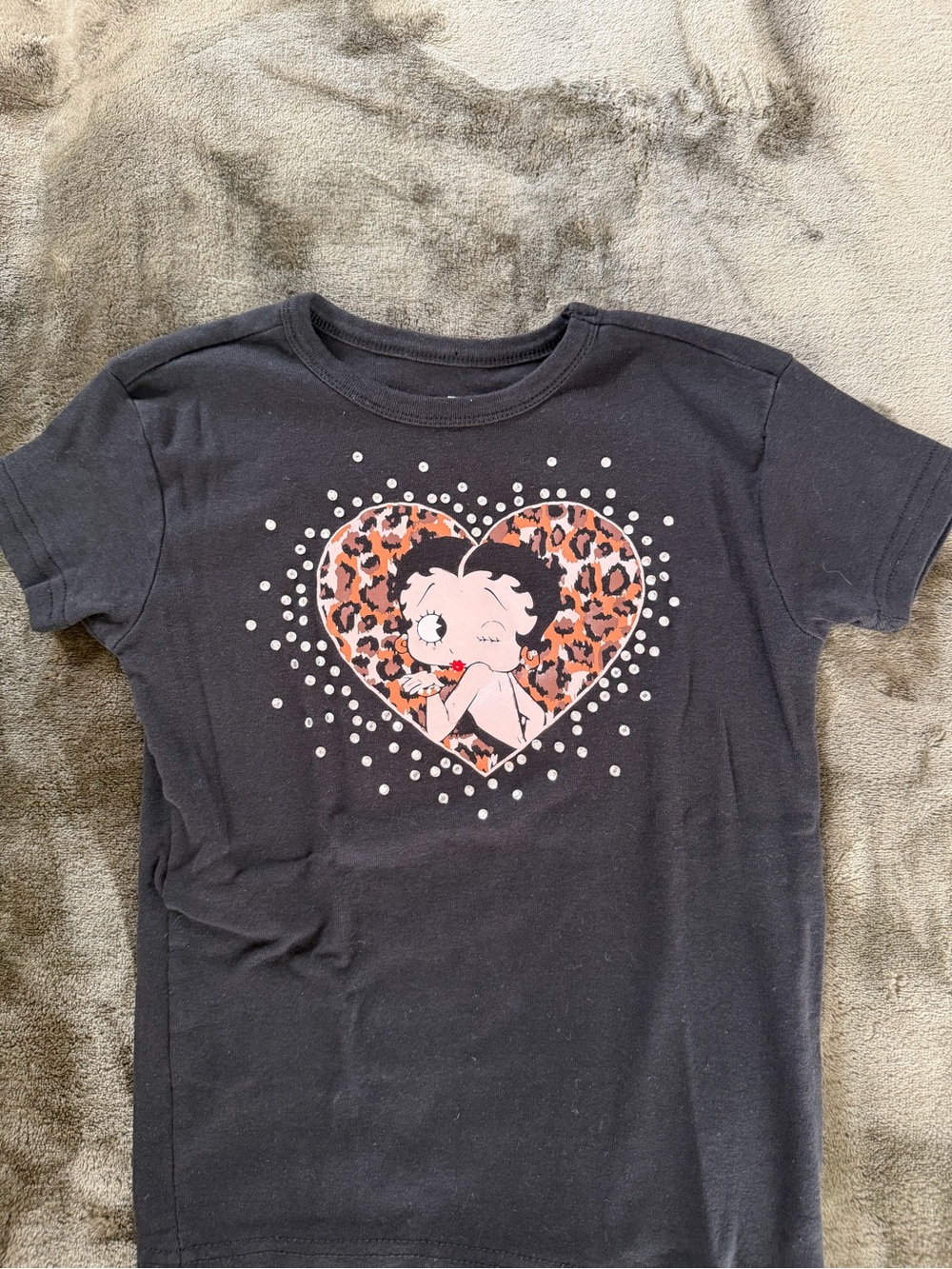 Betty Boop Black Tee with Leopard Heart Graphic